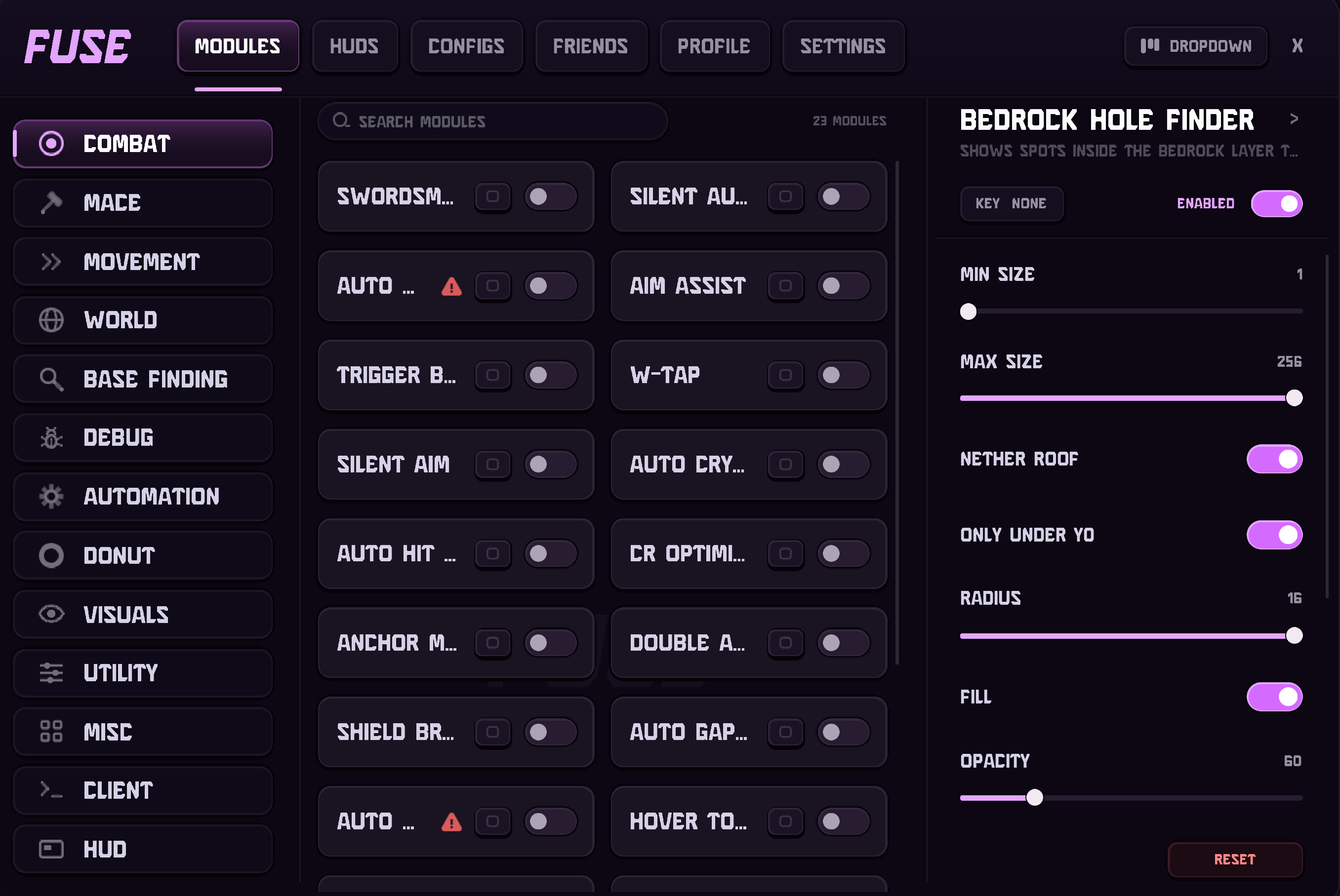 The Fuse in-game menu, Modules tab